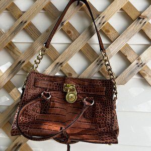 Michael Kors Leather Hamilton Shoulder Tote Bag Brown